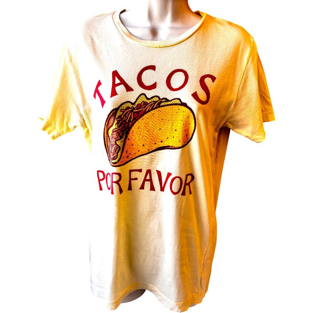 TACOS POR FAVOR Yellow Graphic T-Shirt Womens Small - Picture 6 of 9